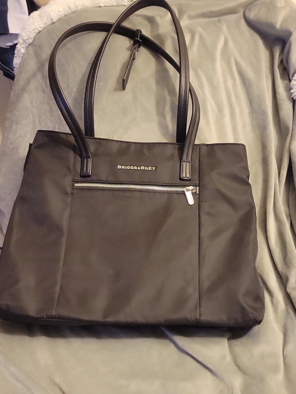 Briggs & Riley Black Nylon Messenger Tote with Front Zip Pocket